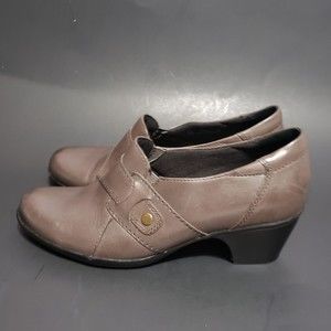 Clark's Ingalls Geneva Bendable Grayish brown Leather Women's Dress Shoe Sz 8.5M